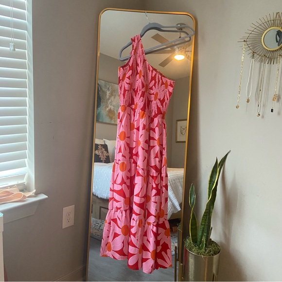 One Shoulder Smocked High Waist Floral Maxi Dress - Picture 2 of 3